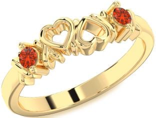 Fire Opal Gold Silver Heart Two Stone Ring