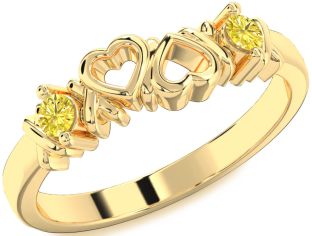 Yellow Diamond Gold Silver Heart Two Stone Ring
