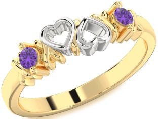 Emerald Platinum & Yellow Gold Heart Two Stone Birthstone Ring