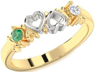 Gold Silver Heart Two Stone Promise Ring