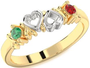 Emerald Platinum & Yellow Gold Heart Two Stone Birthstone Ring
