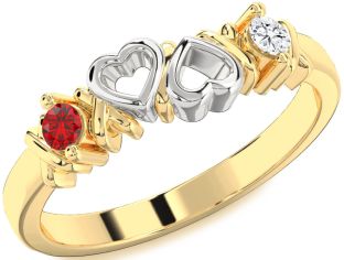 Emerald Platinum & Yellow Gold Heart Two Stone Birthstone Ring