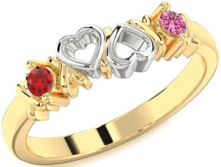 Gold Silver Heart Two Stone Promise Ring