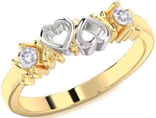 Salt & Pepper Diamond Gold Silver Heart Two Stone Ring