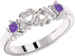 Emerald Platinum Heart Two Stone Birthstone Ring