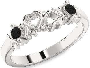 Black Diamond Silver Heart Two Stone Ring