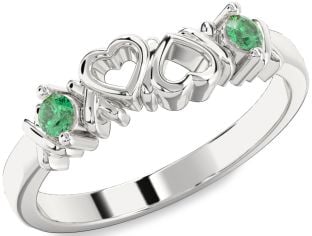 Emerald Platinum Heart Two Stone Birthstone Ring