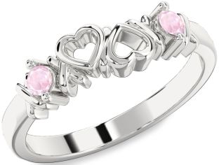Rose Quartz Silver Heart Two Stone Ring