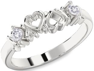 Salt & Pepper Diamond Silver Heart Two Stone Ring