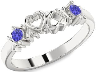 Tanzanite Silver Heart Two Stone Ring