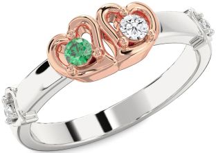 Diamond Platinum & Rose Gold Heart Two Stone Promise Ring