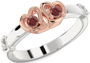 Diamond Emerald Platinum & Rose Gold Heart Two Stone Birthstone Ring