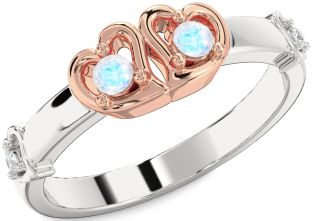 Diamond Emerald Platinum & Rose Gold Heart Two Stone Birthstone Ring