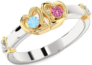 Diamond Silver & 10K gold Heart Two Stone Promise Ring