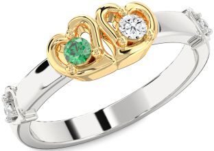 Diamond Gold Silver Heart Two Stone Promise Ring