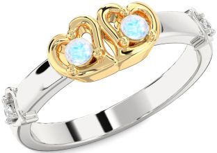 Diamond Emerald Platinum & Yellow Gold Heart Two Stone Birthstone Ring