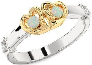 Diamond Emerald Platinum & Yellow Gold Heart Two Stone Birthstone Ring