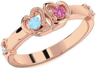 Diamond Rose Gold Silver Heart Two Stone Promise Ring