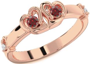Diamond Emerald Rose Gold Heart Two Stone Birthstone Ring