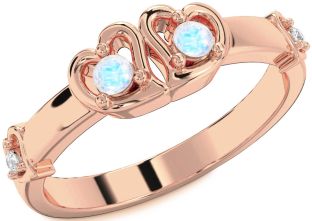 Diamond Emerald Rose Gold Heart Two Stone Birthstone Ring