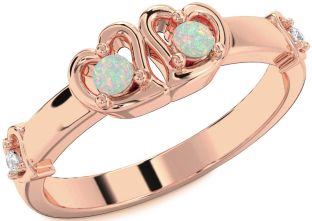 Diamond Emerald Rose Gold Heart Two Stone Birthstone Ring
