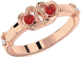 Diamond Emerald Rose Gold Heart Two Stone Birthstone Ring