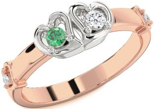 Diamond Rose Gold Silver Heart Two Stone Promise Ring