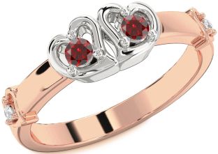 Diamond Emerald Platinum & Rose Gold Heart Two Stone Birthstone Ring
