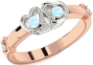 Diamond Emerald Platinum & Rose Gold Heart Two Stone Birthstone Ring