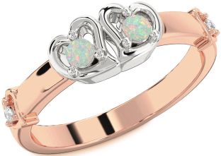 Diamond Emerald Platinum & Rose Gold Heart Two Stone Birthstone Ring