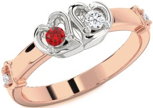 Diamond Emerald Platinum & Rose Gold Heart Two Stone Birthstone Ring