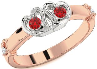 Diamond Emerald Platinum & Rose Gold Heart Two Stone Birthstone Ring