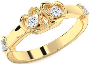 Diamond Gold Heart Round Two Stone Ring