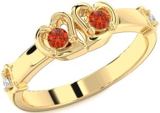 Diamond Fire Opal Gold Silver Heart Two Stone Ring