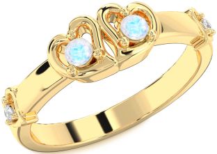 Diamond Emerald Gold Heart Two Stone Birthstone Ring