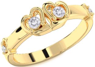 Salt & Pepper Diamond Gold Heart Two Stone Ring