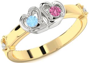 Diamond Gold Silver Heart Two Stone Promise Ring