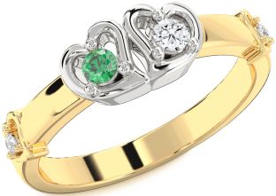 Diamond Gold Silver Heart Two Stone Promise Ring