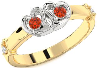 Diamond Fire Opal Gold Silver Heart Two Stone Ring