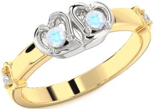 Diamond Emerald Platinum & Yellow Gold Heart Two Stone Birthstone Ring