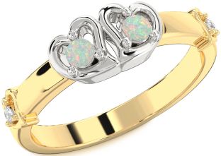 Diamond Emerald Platinum & Yellow Gold Heart Two Stone Birthstone Ring