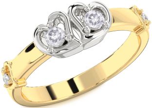 Salt & Pepper Diamond Gold Silver Heart Two Stone Ring