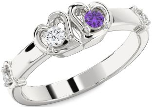 Diamond Silver Heart Two Stone Promise Ring