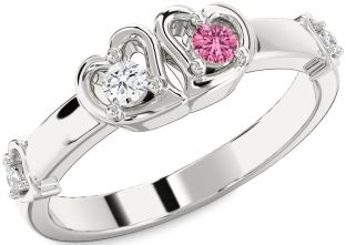 Diamond Silver Heart Two Stone Promise Ring