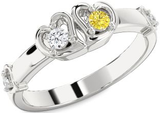 Diamond Silver Heart Two Stone Promise Ring