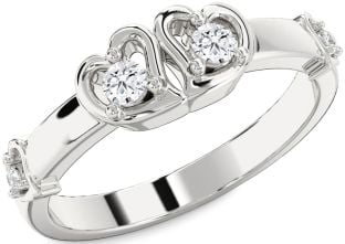 Diamond Silver Heart Round Two Stone Ring