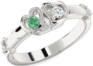 Diamond Silver Heart Two Stone Promise Ring
