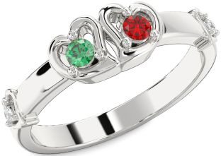 Diamond Silver Heart Two Stone Promise Ring