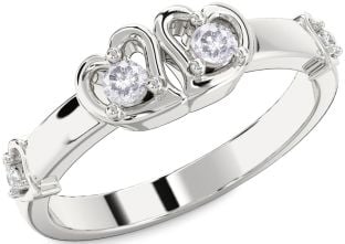 Salt & Pepper Diamond Silver Heart Two Stone Ring
