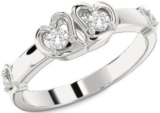 Diamond White Sapphire Silver Heart Two Stone Ring